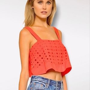 Free People Eyelet By My Side Tank Crop Top, Womens Size S